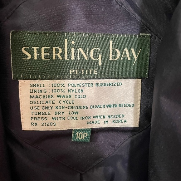 Vintage Sterling Bay Metallic Navy Belted Rain Trench Coat, Size 10P - Picture 3 of 10
